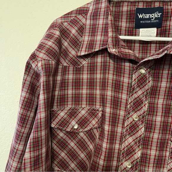 Wrangler Red Plaid Western Cowboy Casual Snap Button Down Shirt Men's Size XXL - Picture 14 of 15